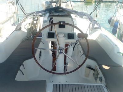 Cockpit of Trizonia, a Beneteau Oceanis 31 sailboat at Municipal Unit of Lefkada, Greece