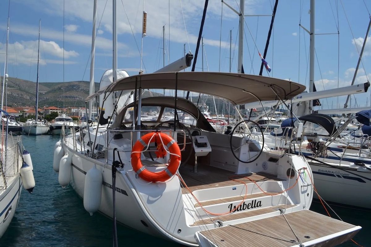 Deck of Isabella, a Bavaria Cruiser 51 sailboat at Seget Donji, Croatia