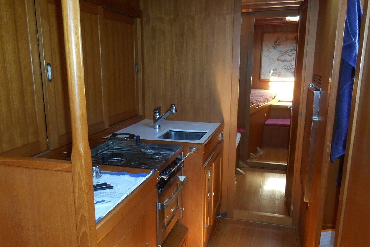 Galley of Clan II, a Gulet Carlini Sciarelli 62.5 sailboat at Syracuse, Italy
