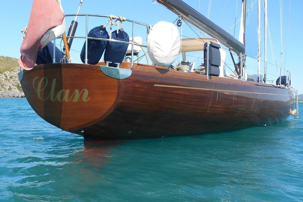 Exterior view of Clan II, a Gulet Carlini Sciarelli 62.5 sailboat at Syracuse, Italy