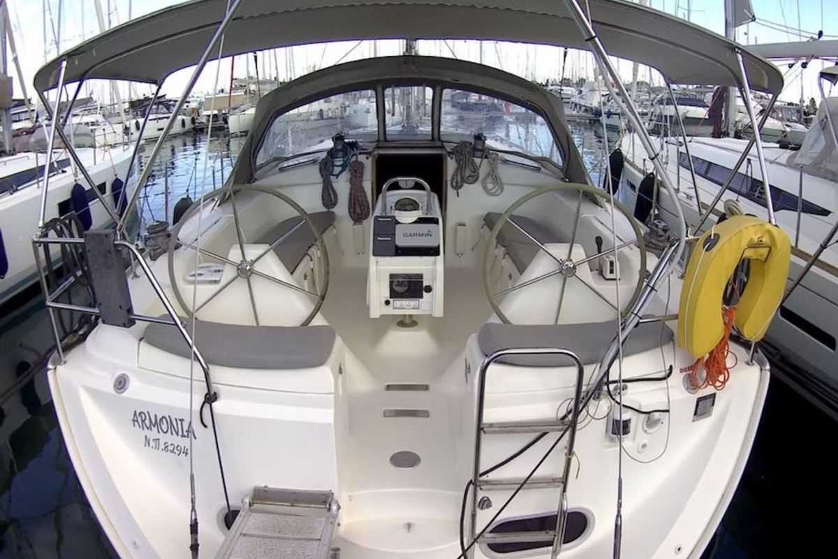 Cockpit of ARMONIA, a Dufour Gib Sea 43 sailboat at Volos Municipality, Greece