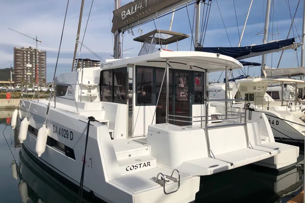 Cabin on COSTAR, a Bali 4.1 catamaran at Rosignano Solvay, Italy