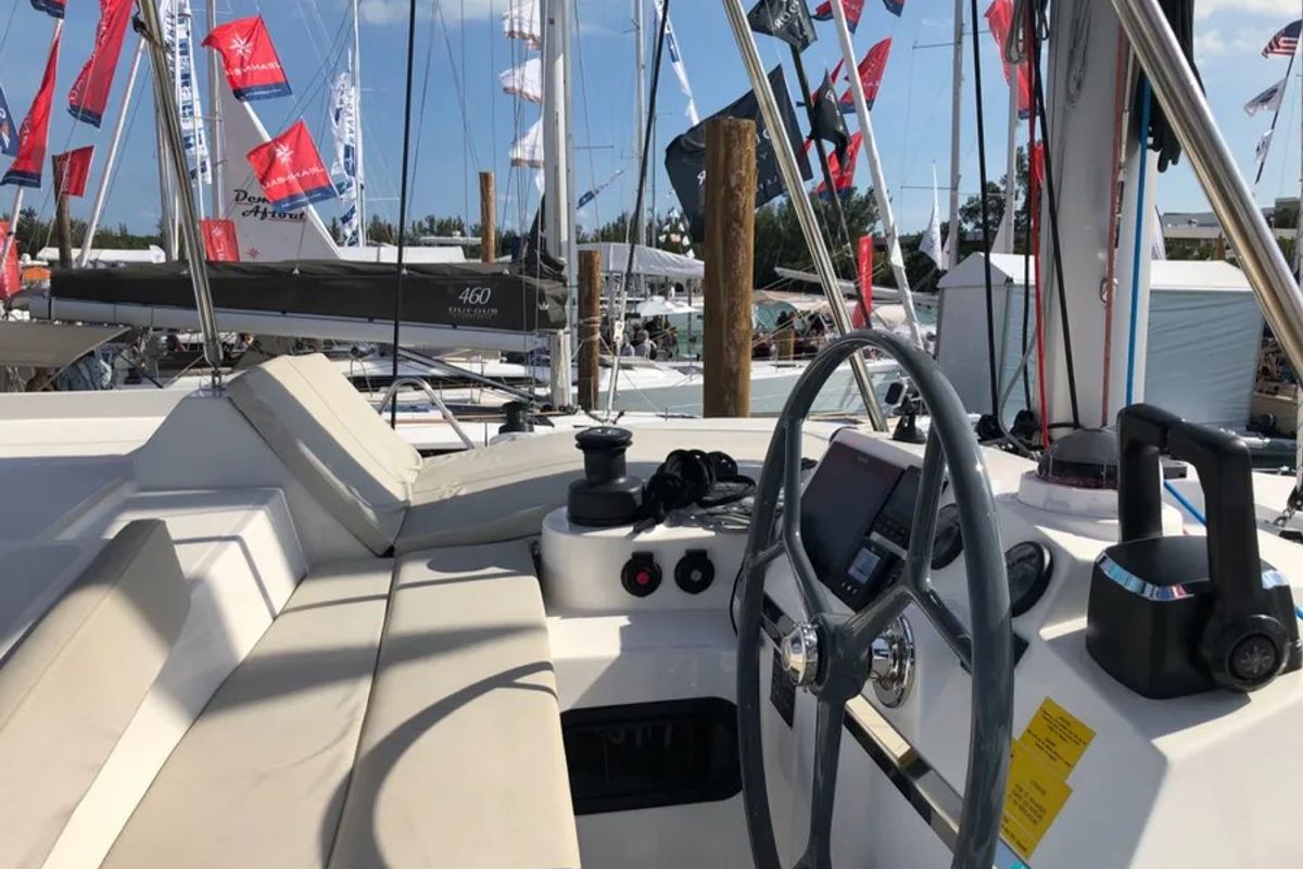 Cabin on COSTAR, a Bali 4.1 catamaran at Rosignano Solvay, Italy