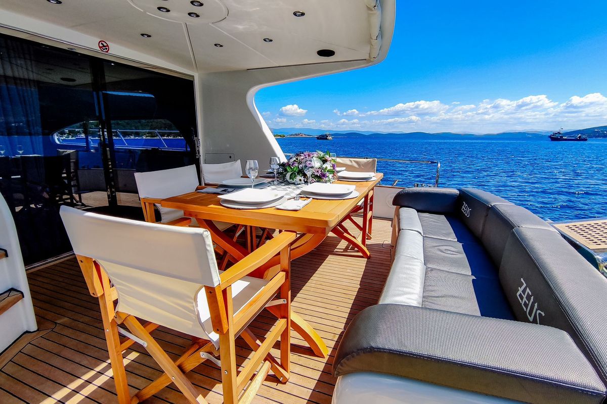 Deck of ZEUS, a Gulet Custom built 183 yacht at Bodrum, Turkey