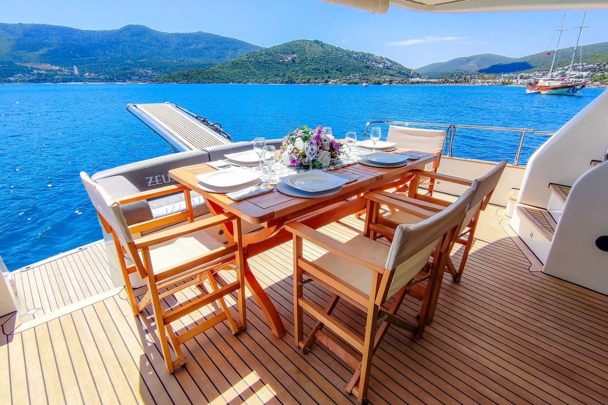 Deck of ZEUS, a Gulet Custom built 183 yacht at Bodrum, Turkey