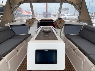 Deck of Barracuda, a Dufour 390 GL sailboat at Lavreotiki Municipal Unit, Greece