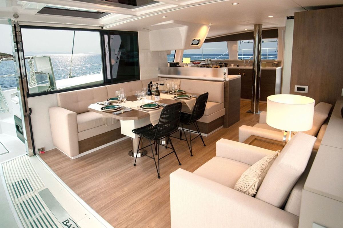 Salon of OLIVIA, a Bali 4.4 catamaran at Sant Antoni de Portmany, Spain