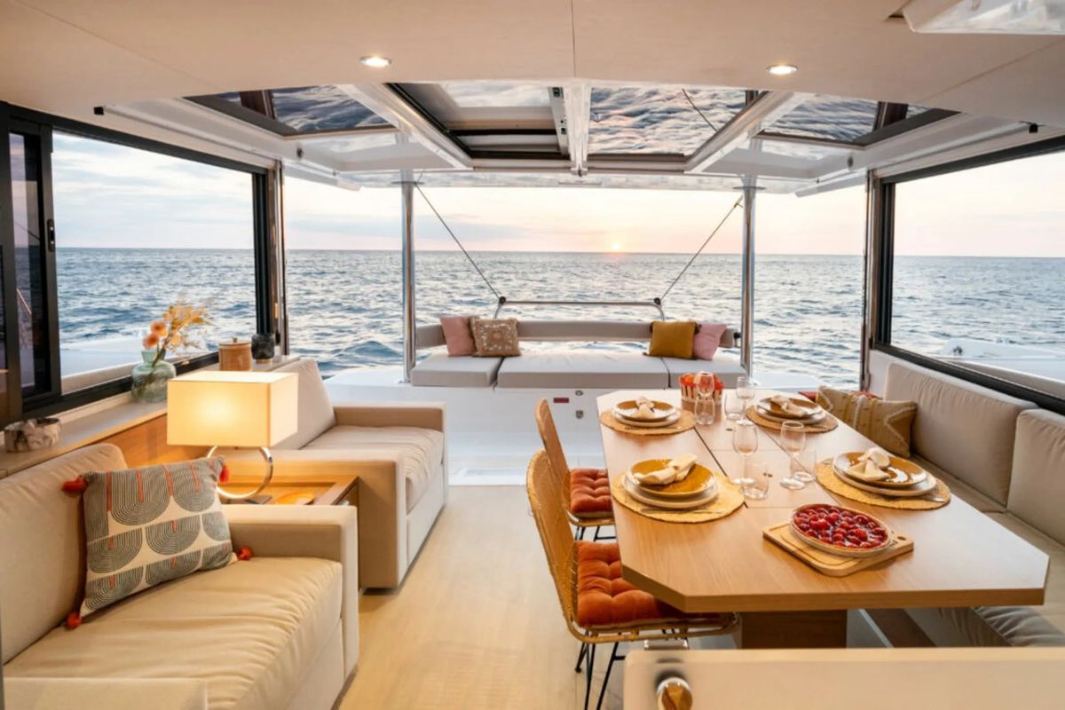 Salon of OLIVIA, a Bali 4.4 catamaran at Sant Antoni de Portmany, Spain