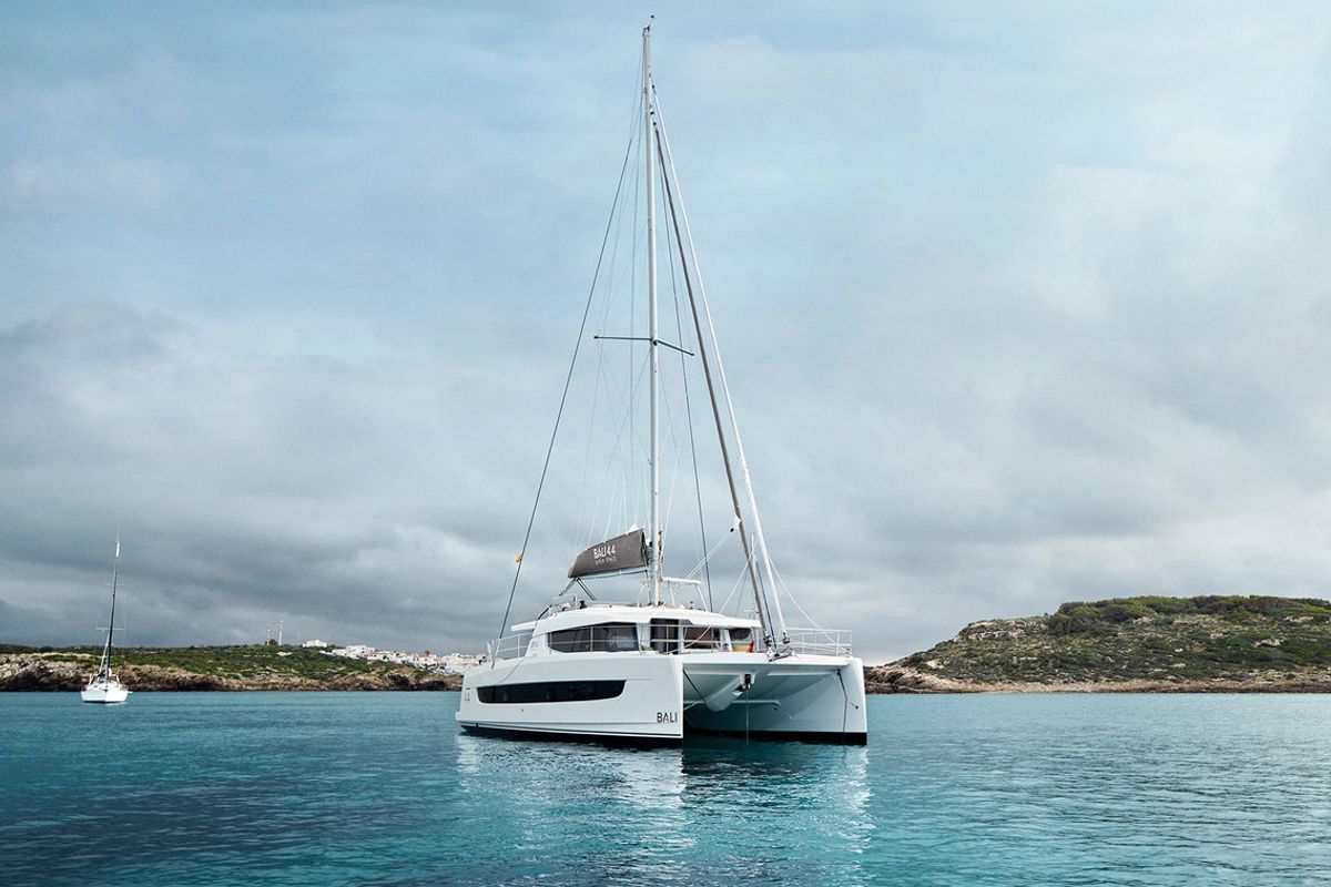 Exterior view of OLIVIA, a Bali 4.4 catamaran at Sant Antoni de Portmany, Spain