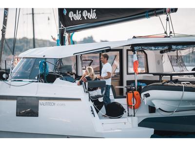Deck of Polé Polé, a Nautitech 40 Open catamaran at Grimaud, France