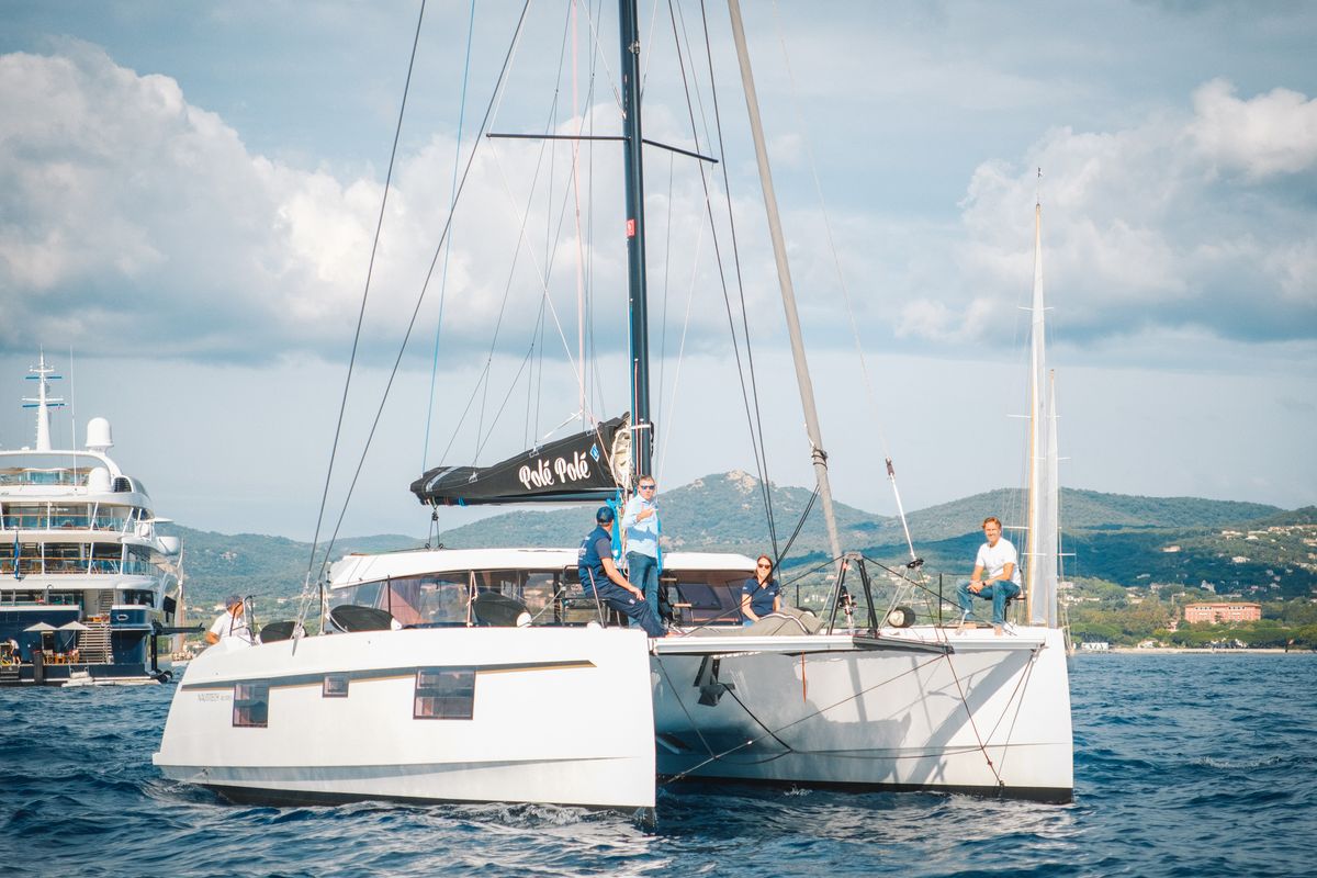 Exterior view of Polé Polé, a Nautitech 40 Open catamaran at Grimaud, France