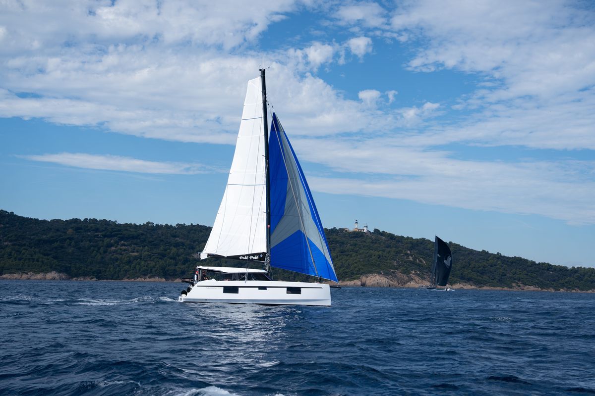 Deck of Polé Polé, a Nautitech 40 Open catamaran at Grimaud, France