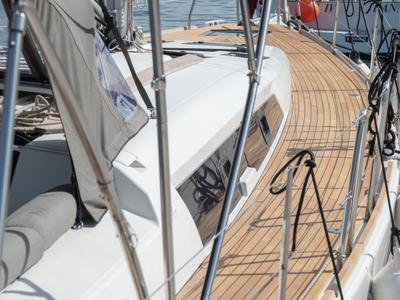 Deck of Kosmopolitan, a Dufour 460 GL sailboat at Municipal Unit of Apollonioi, Greece