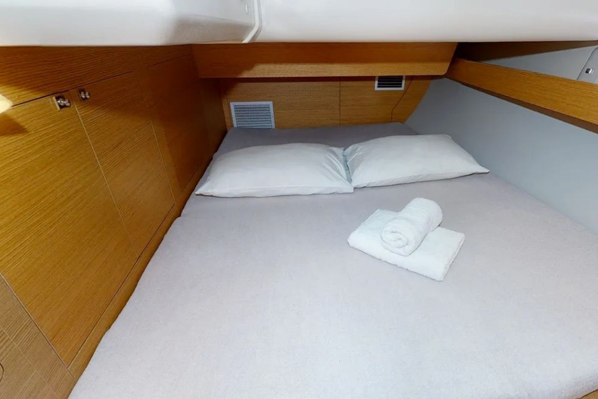 Cabin on Kosmopolitan, a Dufour 460 GL sailboat at Municipal Unit of Apollonioi, Greece