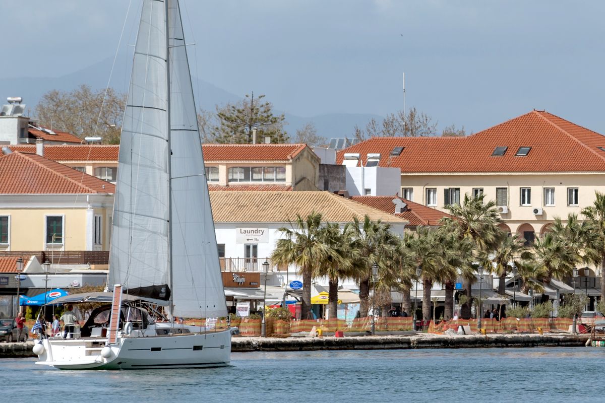 Exterior view of Kosmopolitan, a Dufour 460 GL sailboat at Municipal Unit of Apollonioi, Greece