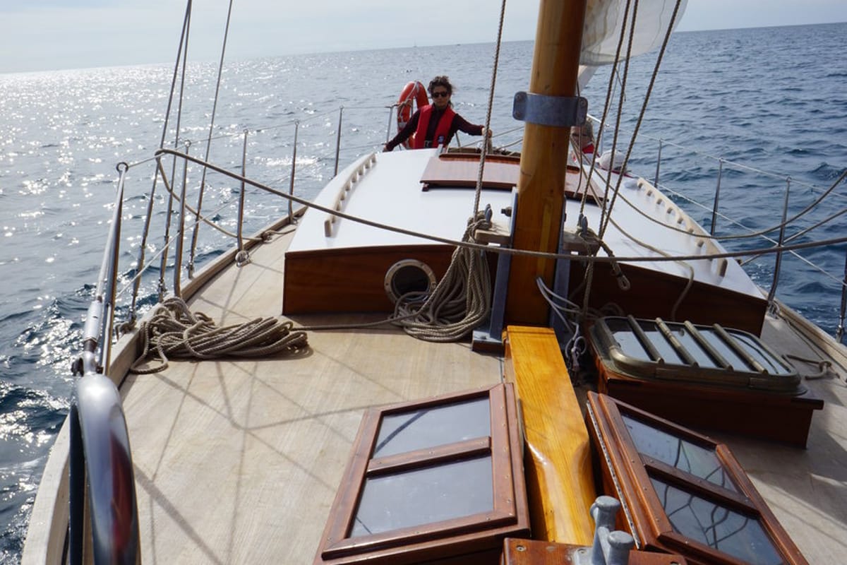 Deck of Black Bird, a Unknown Pilot Cutter sailboat at Grad Pula, Croatia