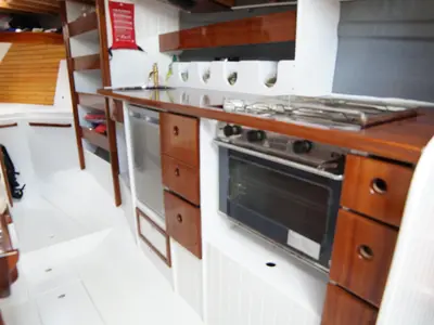 Galley of Black Bird, a Unknown Pilot Cutter sailboat at Grad Pula, Croatia