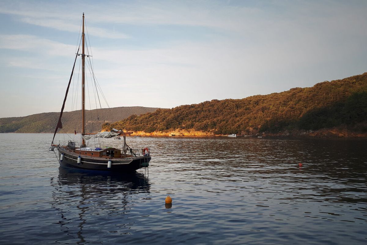 Exterior view of Black Bird, a Unknown Pilot Cutter sailboat at Grad Pula, Croatia