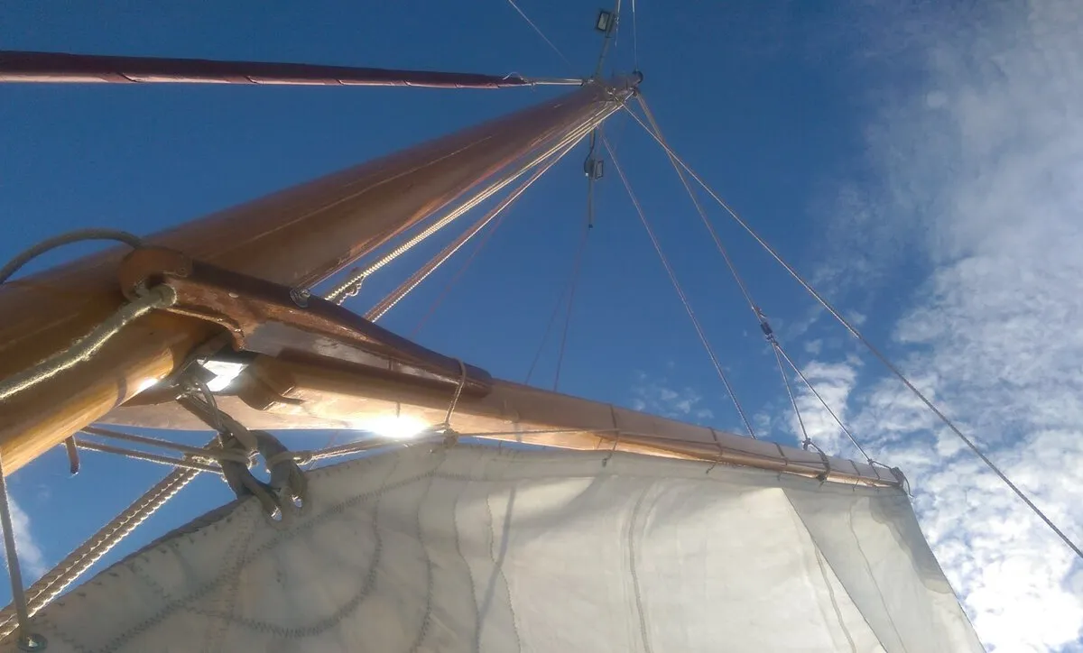 Deck of Black Bird, a Unknown Pilot Cutter sailboat at Grad Pula, Croatia