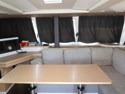 Salon of ALISA, a Fountaine Pajot Lucia 40 catamaran at Municipal Unit of Lefkada, Greece