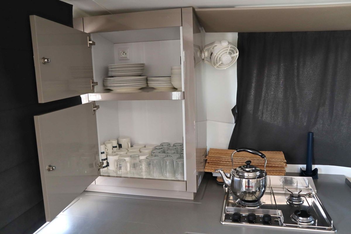 Galley of ALISA, a Fountaine Pajot Lucia 40 catamaran at Municipal Unit of Lefkada, Greece