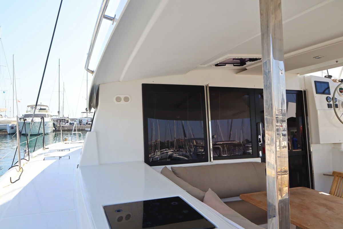 Exterior view of ALISA, a Fountaine Pajot Lucia 40 catamaran at Municipal Unit of Lefkada, Greece