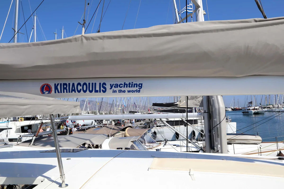 Exterior view of ALISA, a Fountaine Pajot Lucia 40 catamaran at Municipal Unit of Lefkada, Greece