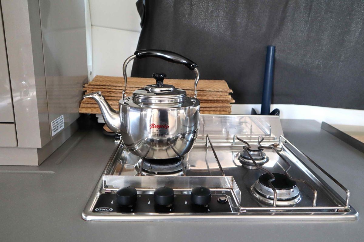 Galley of ALISA, a Fountaine Pajot Lucia 40 catamaran at Municipal Unit of Lefkada, Greece