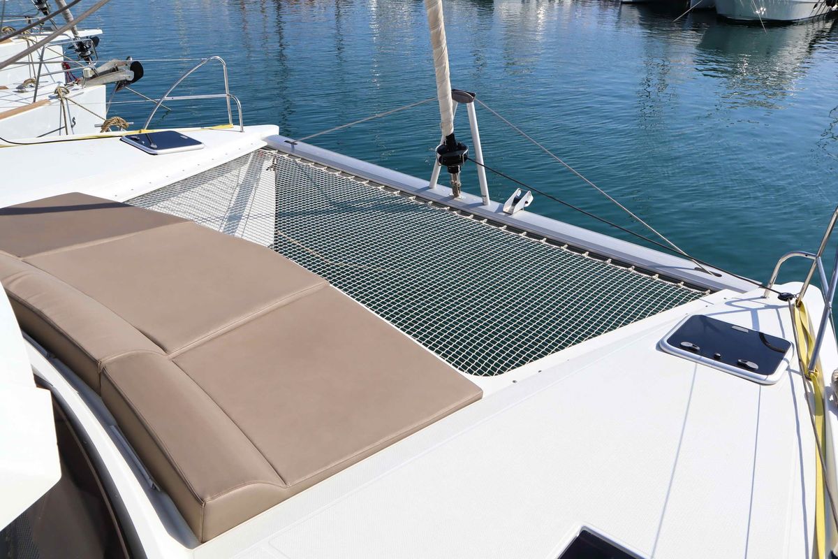Deck of ALISA, a Fountaine Pajot Lucia 40 catamaran at Municipal Unit of Lefkada, Greece