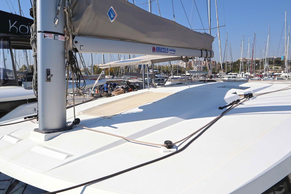 Deck of ALISA, a Fountaine Pajot Lucia 40 catamaran at Municipal Unit of Lefkada, Greece