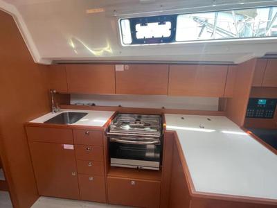 Galley of BLACKBERRY, a Bavaria C42 sailboat at Parikia, Greece