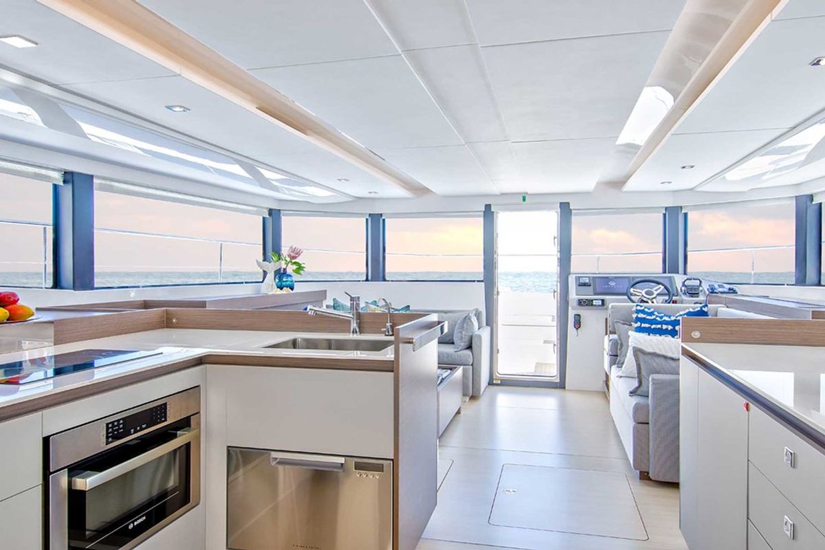 Galley of Moorings 464PC Exclusive, a Leopard 46PC catamaran at Marigot, France