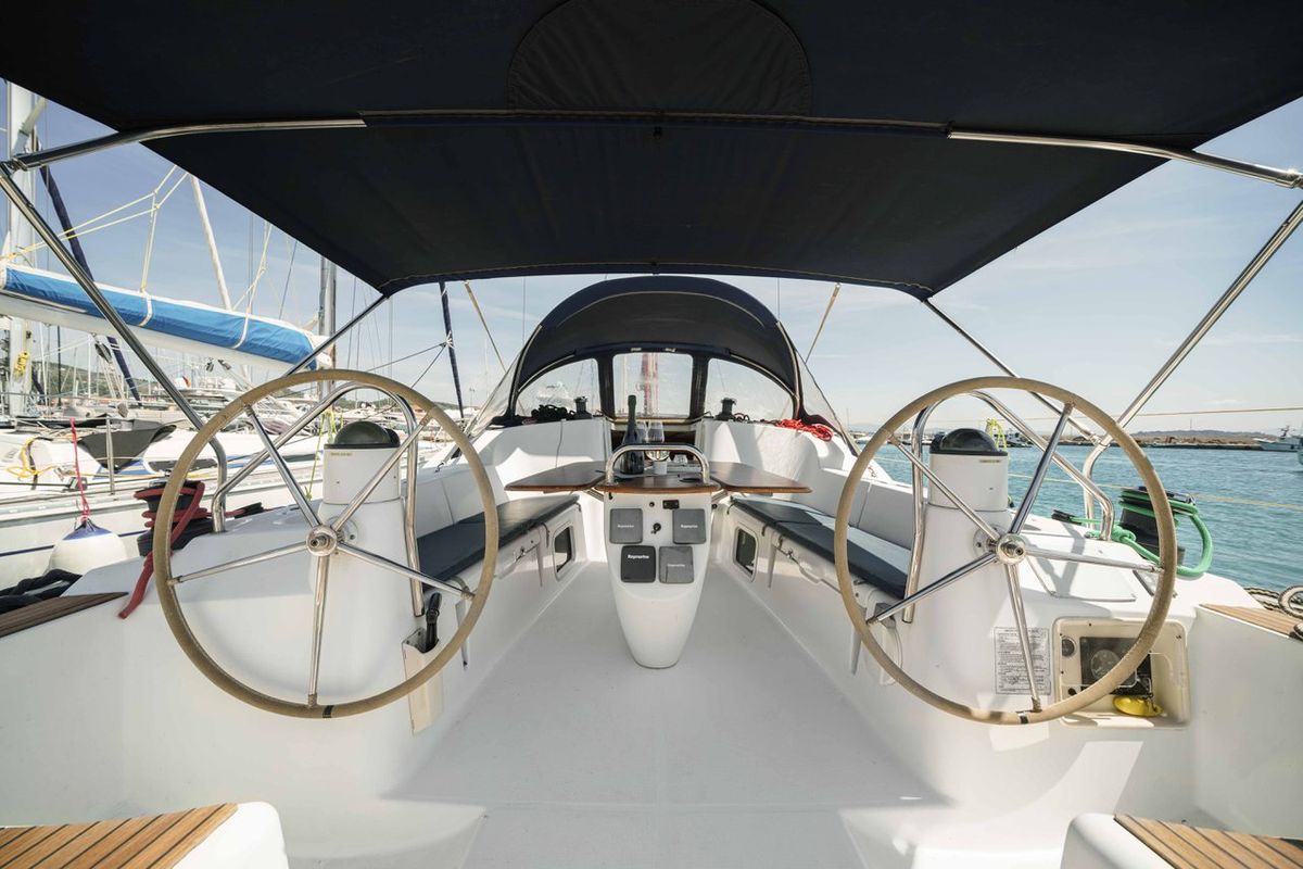 Cockpit of Ema, a Jeanneau Sun Odyssey 42i sailboat at Tribunj, Croatia