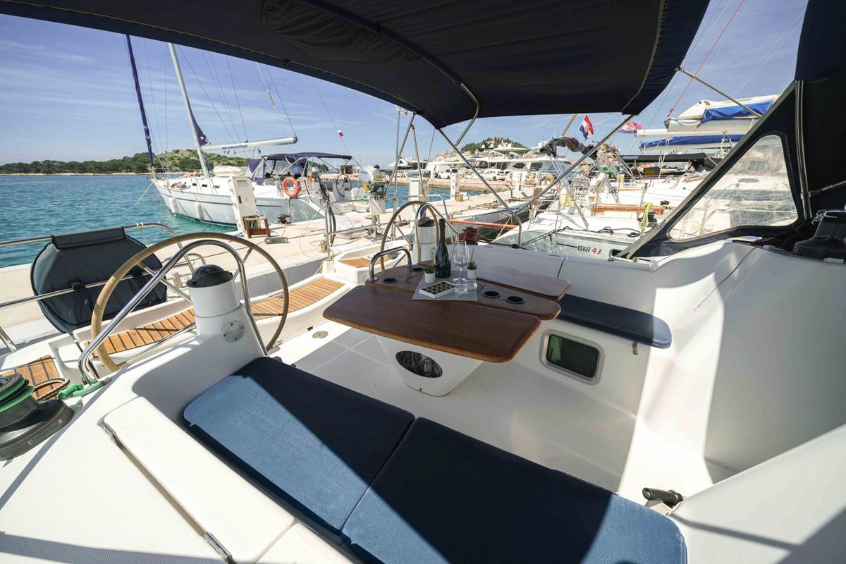 Deck of Ema, a Jeanneau Sun Odyssey 42i sailboat at Tribunj, Croatia