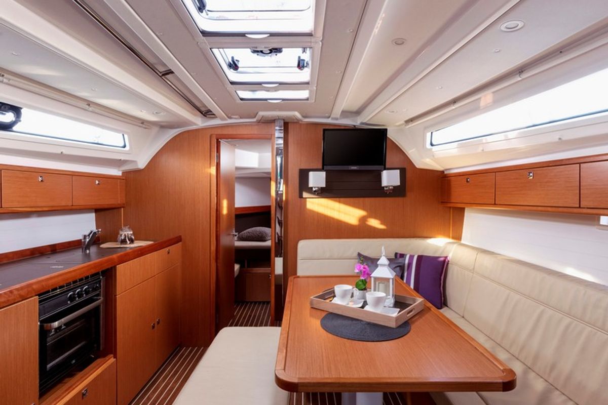 Salon of NINA, a Bavaria Cruiser 41 sailboat at Split, Croatia