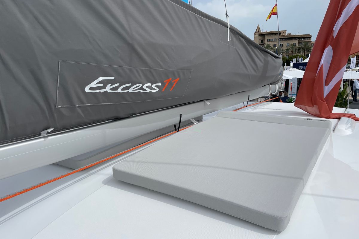 Deck of Saona, a Excess 11 catamaran at Ibiza, Spain