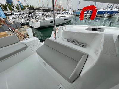 Deck of Saona, a Excess 11 catamaran at Ibiza, Spain