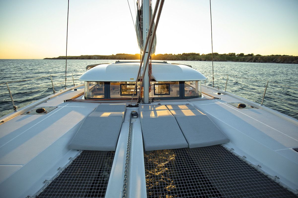 Exterior view of Saona, a Excess 11 catamaran at Ibiza, Spain