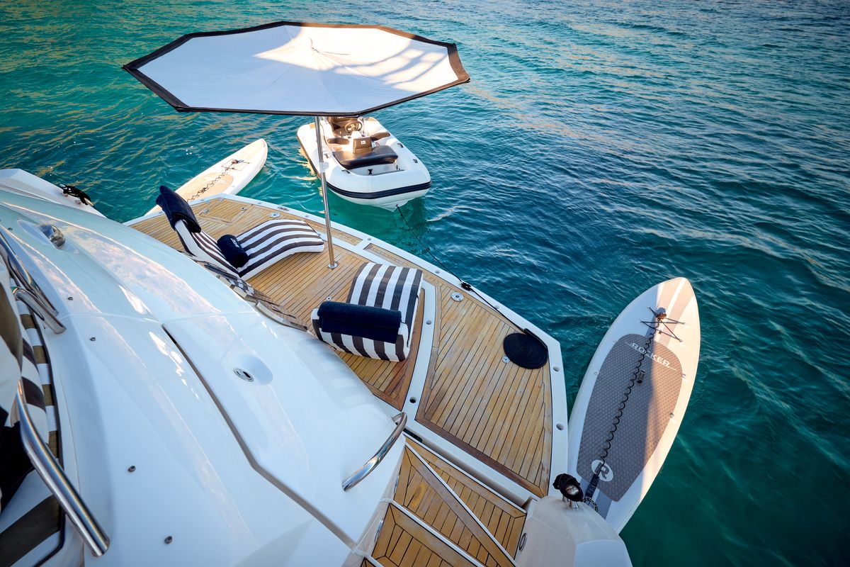 Deck of Ghost, a Sunseeker International Sunseeker Predator 72 yacht at Grad Kaštela, Croatia