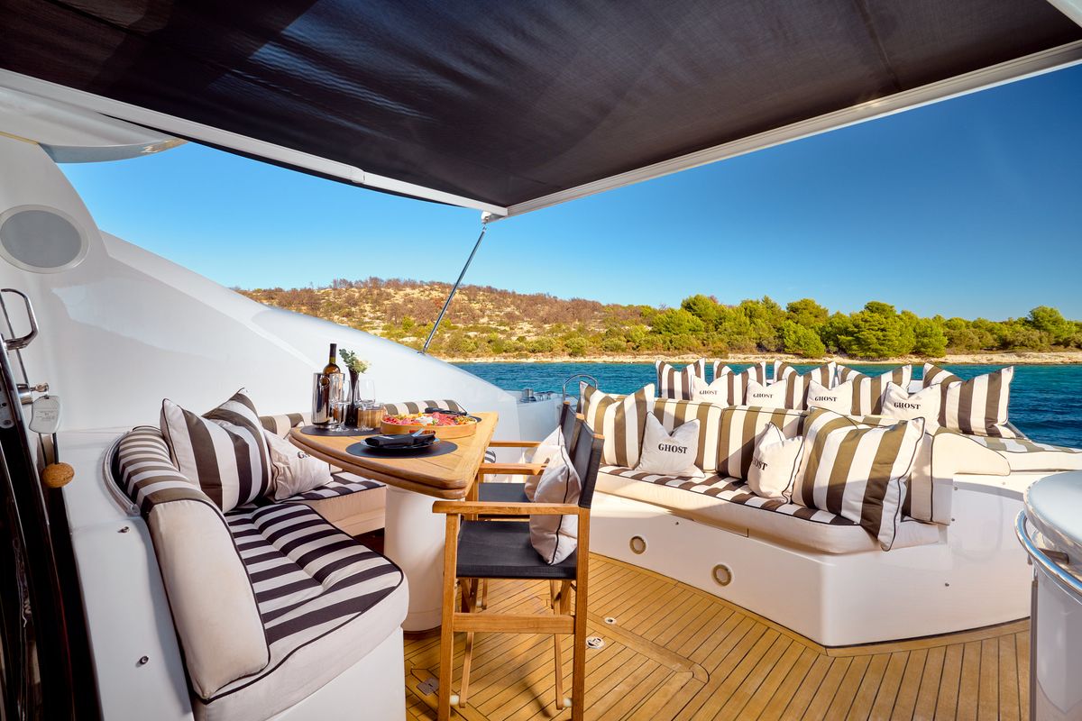 Deck of Ghost, a Sunseeker International Sunseeker Predator 72 yacht at Grad Kaštela, Croatia