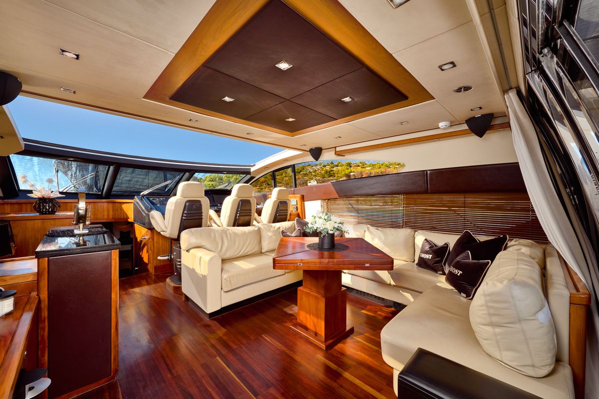 Salon of Ghost, a Sunseeker International Sunseeker Predator 72 yacht at Grad Kaštela, Croatia