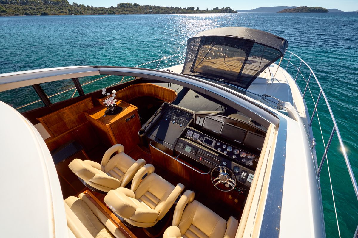 Deck of Ghost, a Sunseeker International Sunseeker Predator 72 yacht at Grad Kaštela, Croatia