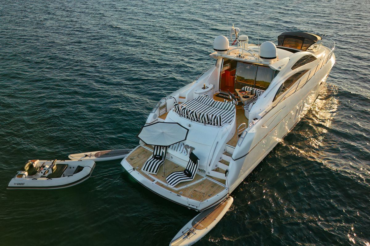 Exterior view of Ghost, a Sunseeker International Sunseeker Predator 72 yacht at Grad Kaštela, Croatia