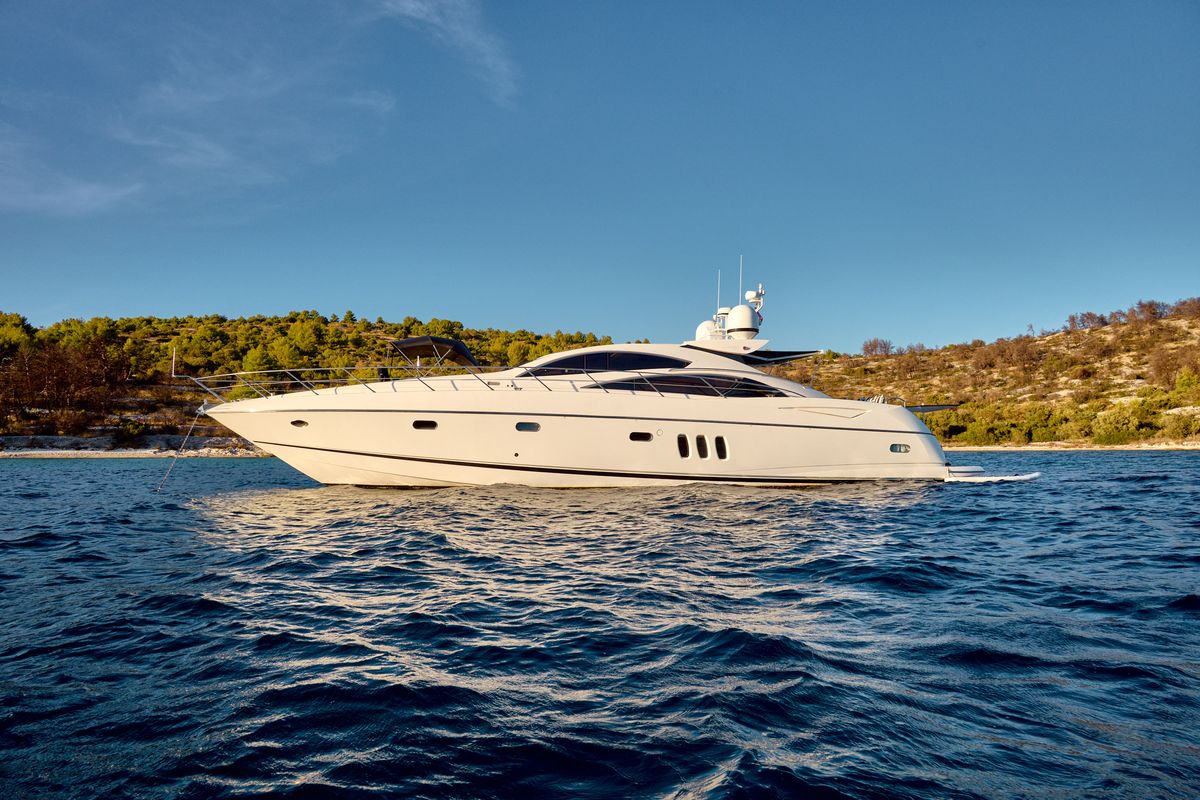 Exterior view of Ghost, a Sunseeker International Sunseeker Predator 72 yacht at Grad Kaštela, Croatia
