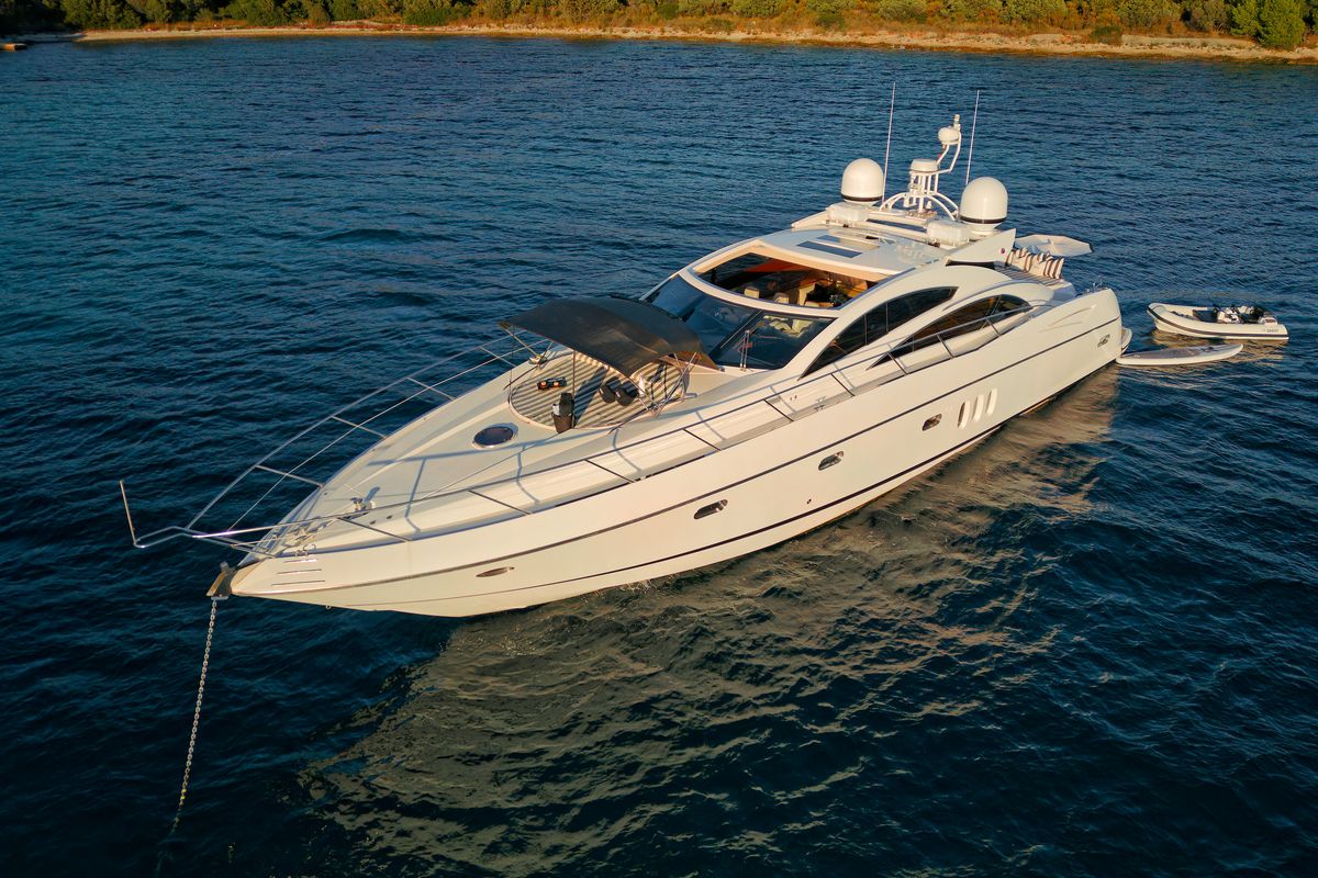 Exterior view of Ghost, a Sunseeker International Sunseeker Predator 72 yacht at Grad Kaštela, Croatia