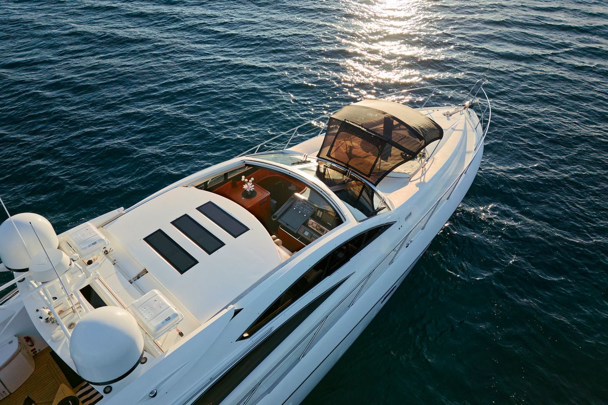 Exterior view of Ghost, a Sunseeker International Sunseeker Predator 72 yacht at Grad Kaštela, Croatia
