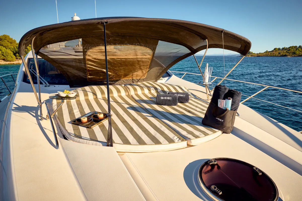 Deck of Ghost, a Sunseeker International Sunseeker Predator 72 yacht at Grad Kaštela, Croatia