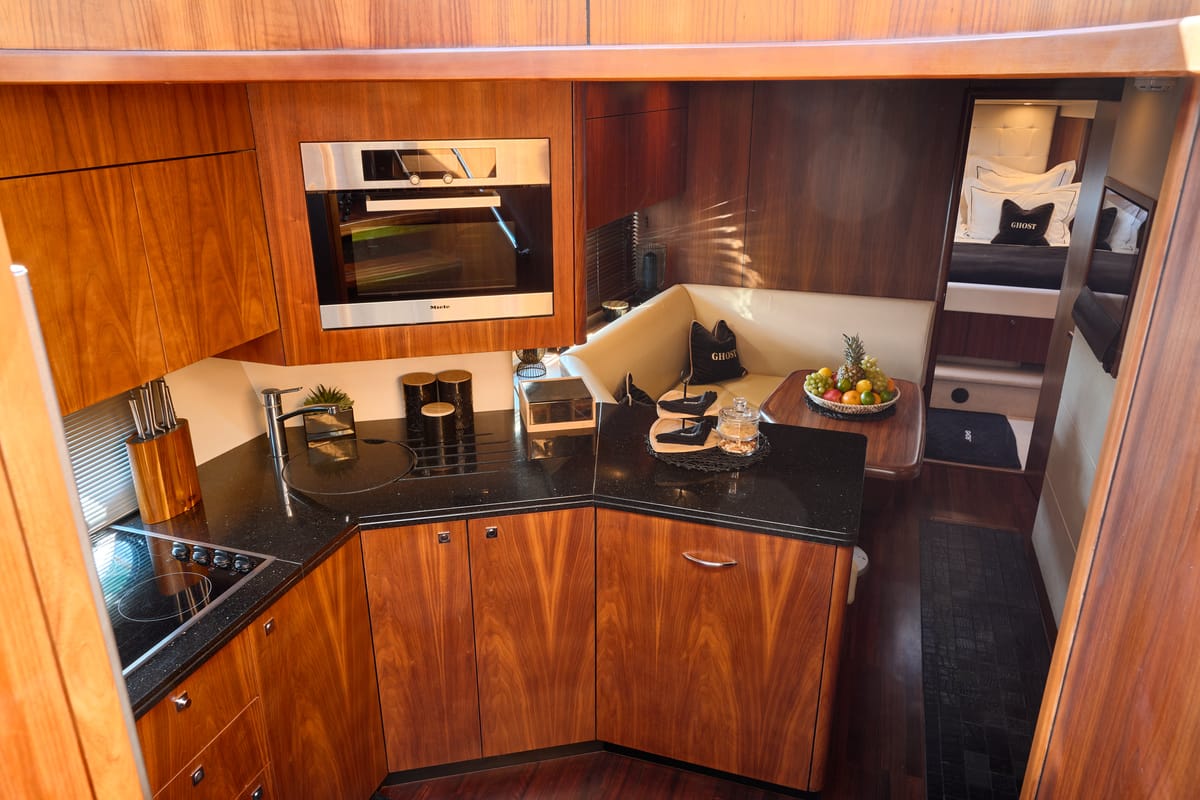 Galley of Ghost, a Sunseeker International Sunseeker Predator 72 yacht at Grad Kaštela, Croatia