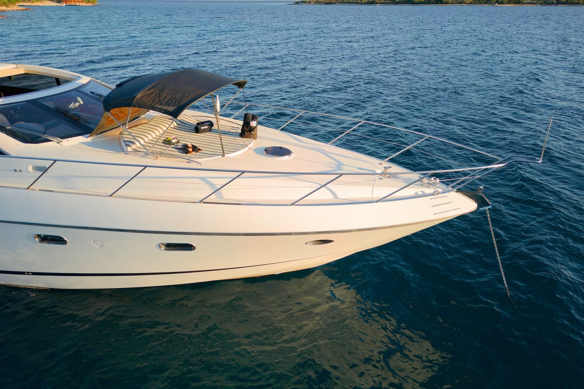 Exterior view of Ghost, a Sunseeker International Sunseeker Predator 72 yacht at Grad Kaštela, Croatia