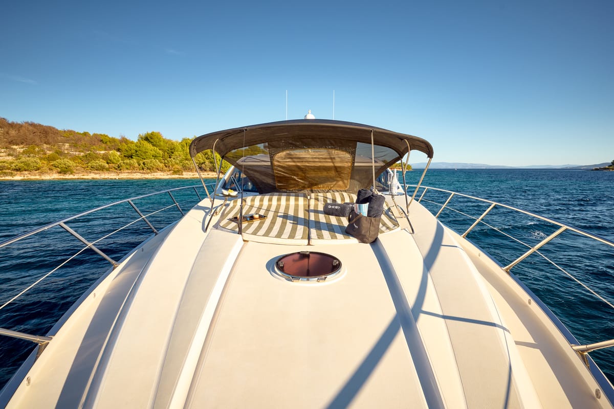 Exterior view of Ghost, a Sunseeker International Sunseeker Predator 72 yacht at Grad Kaštela, Croatia